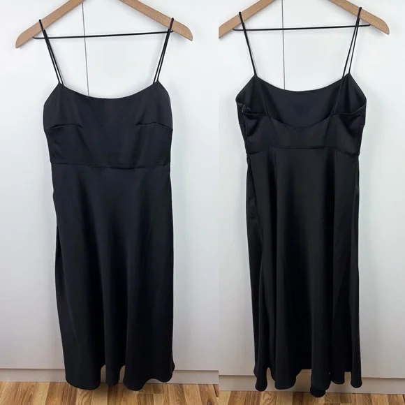 Anthropologie BHLDN Leti Satin Midi Dress Black Formal Evening Cocktail Size 4 - Picture 2 of 8